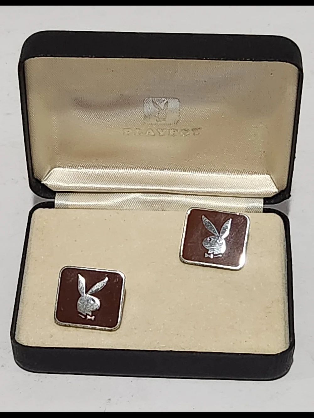PLAYBOY Silver Bunny Brown Enamel Square Cufflinks